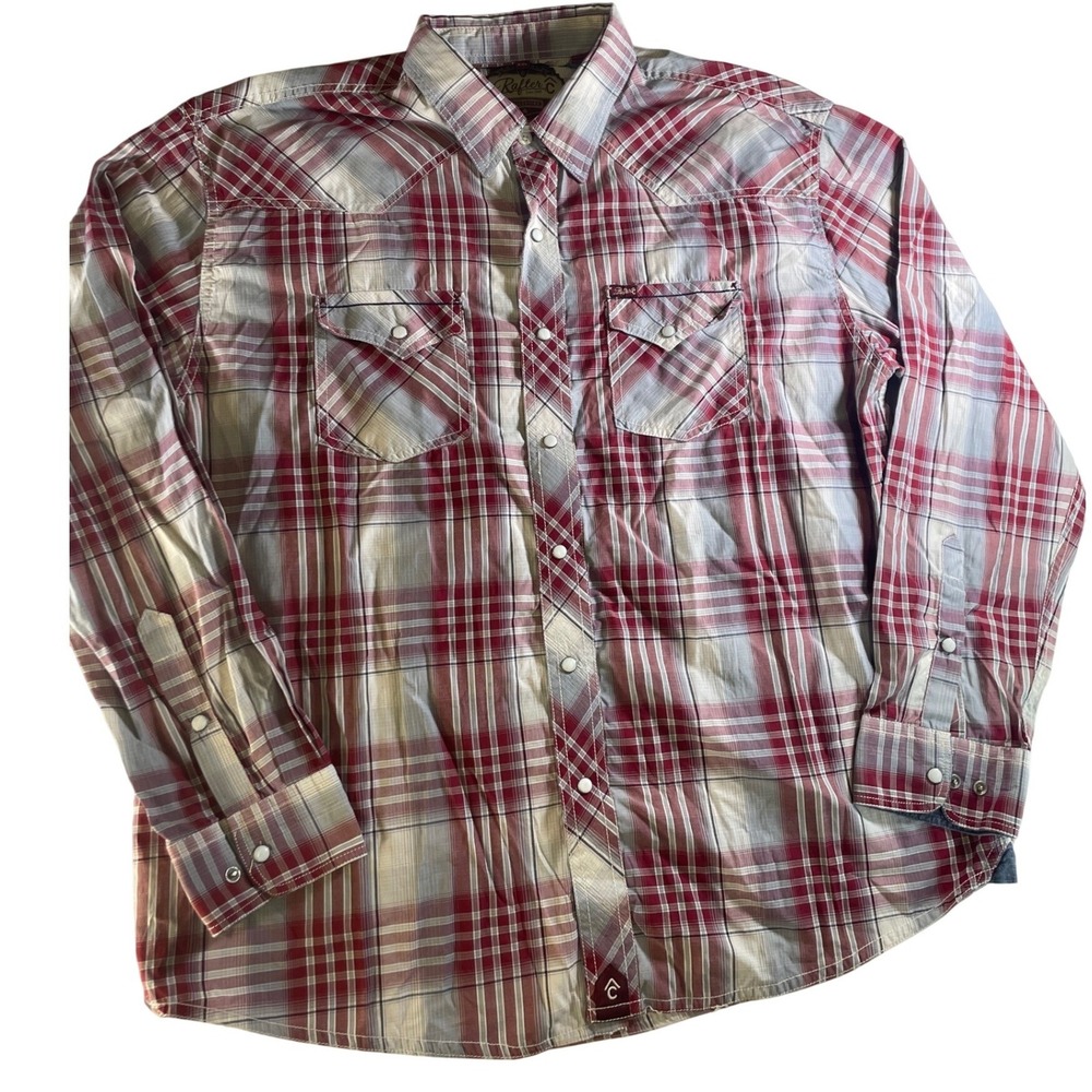 Rafter C Western Shirt Mens Red Plaid Pearl Snap Long Sleeve XXL